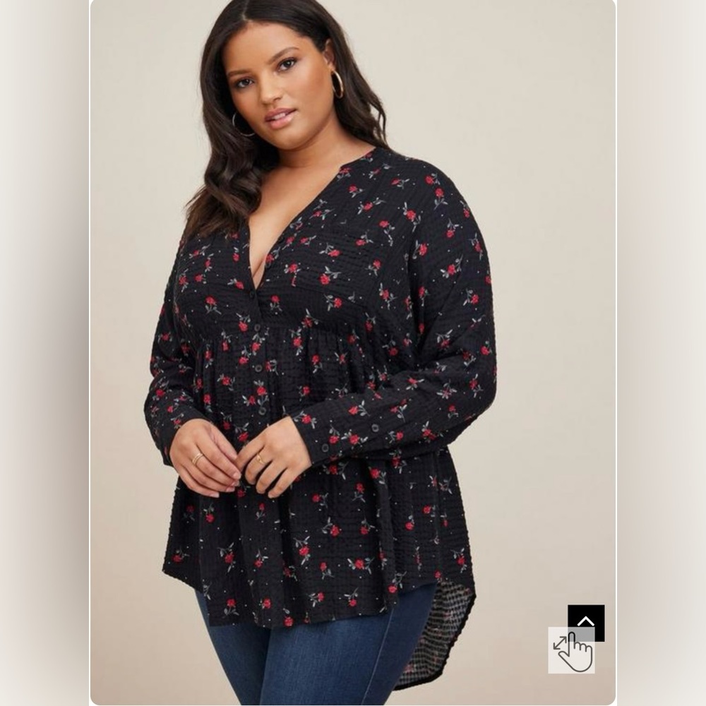 Emma Babydoll Crinkle Gauze Long Sleeve Tunic Top Size 3